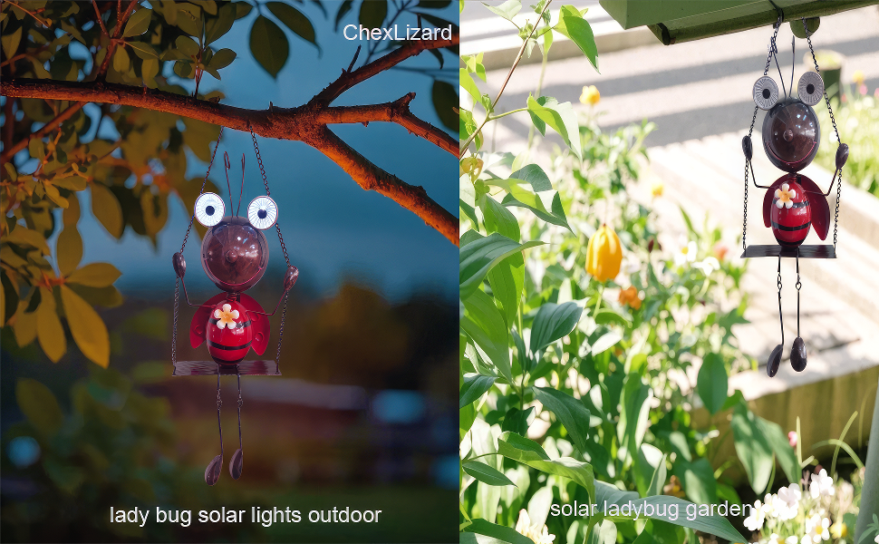 ChexLizard Ladybug Swing Solar Light, Waterproof Hanging Solar Lantern for Outdoor Garden Decor, Patio Yard and Pathway